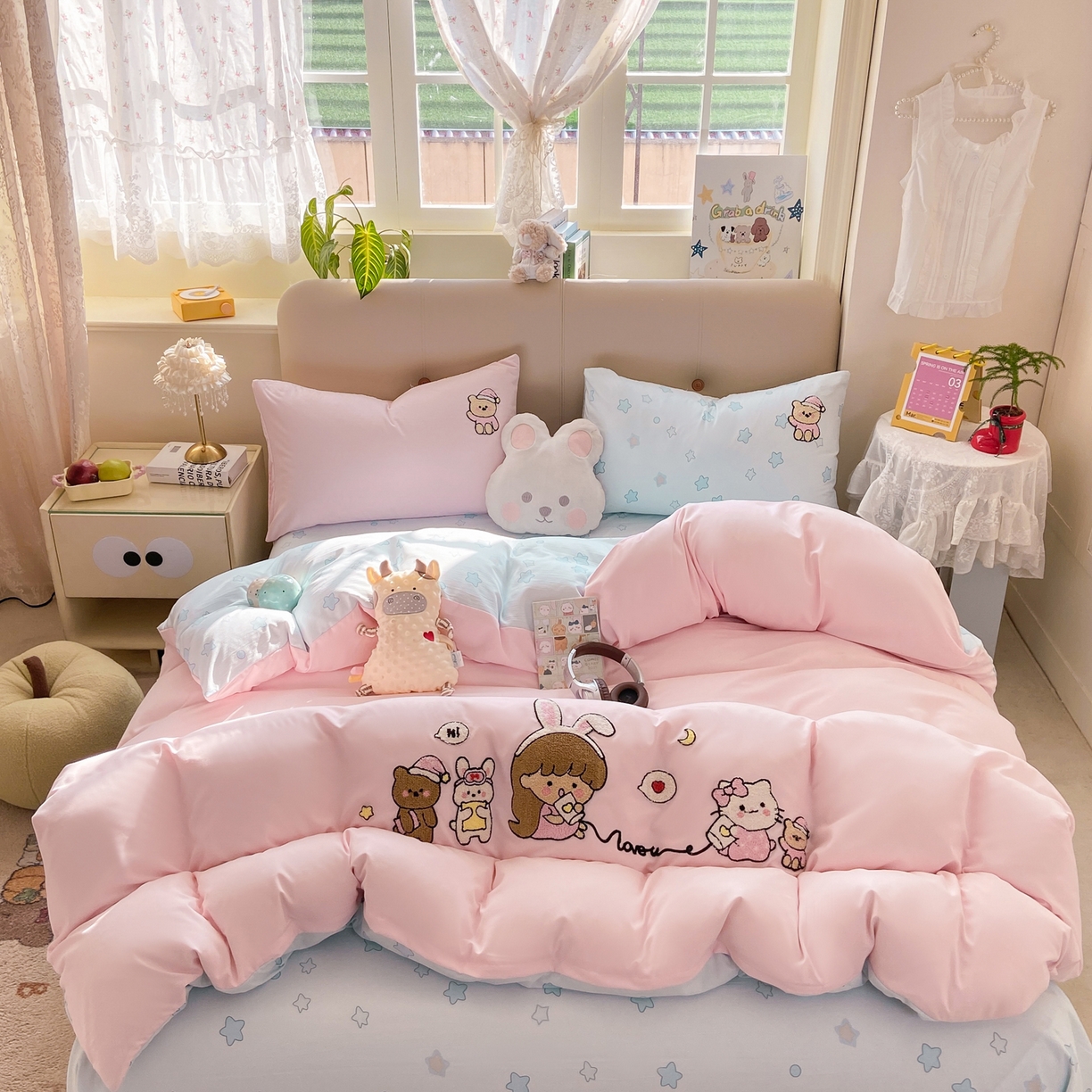 91家纺网 家纺一手货源 找家纺 优选 2026新款小红书热款混搭风毛巾绣床上用品四件套韩版学生三件套【专版花型 盗版必究】 心动信号