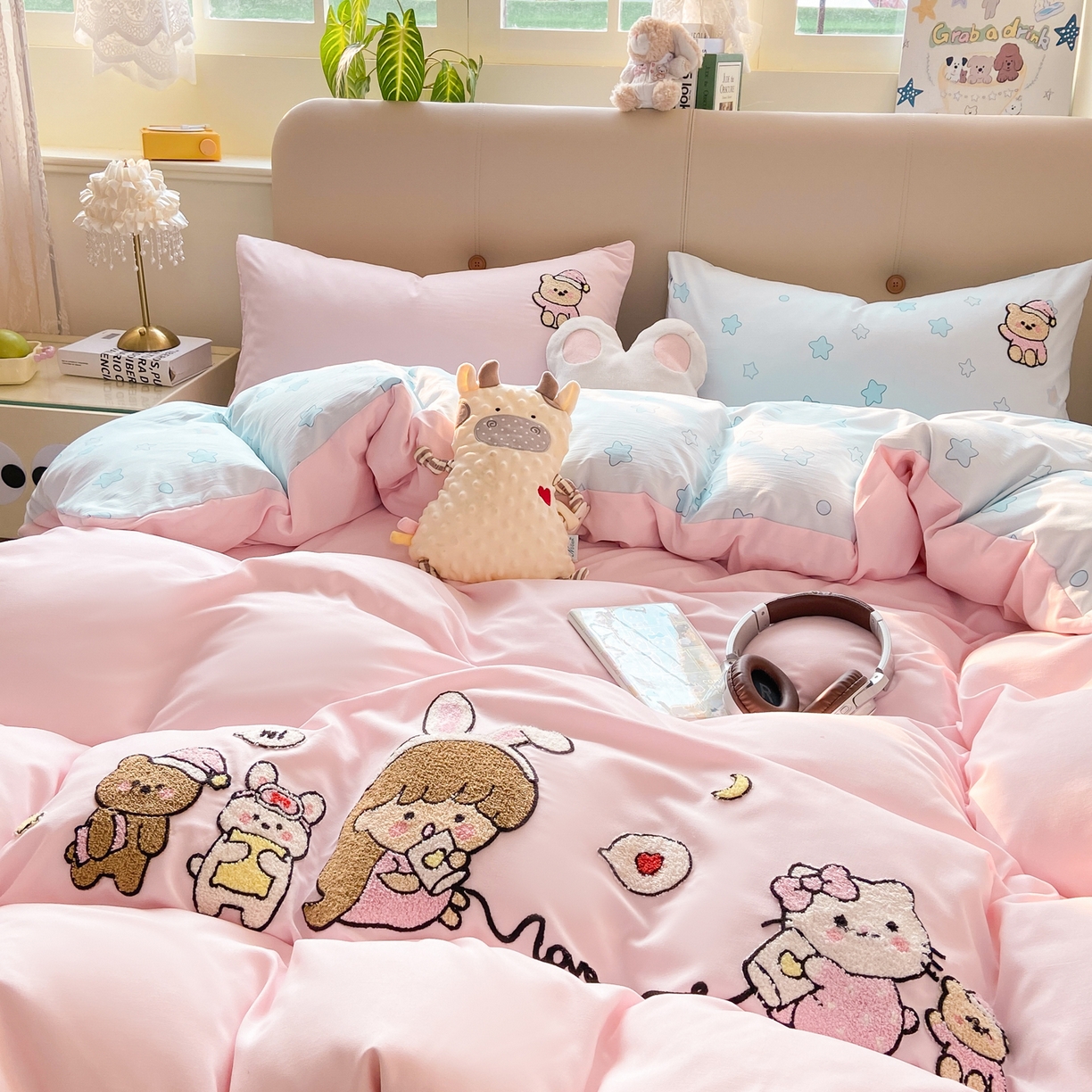 91家纺网 家纺一手货源 找家纺 优选 2026新款小红书热款混搭风毛巾绣床上用品四件套韩版学生三件套【专版花型 盗版必究】 心动信号