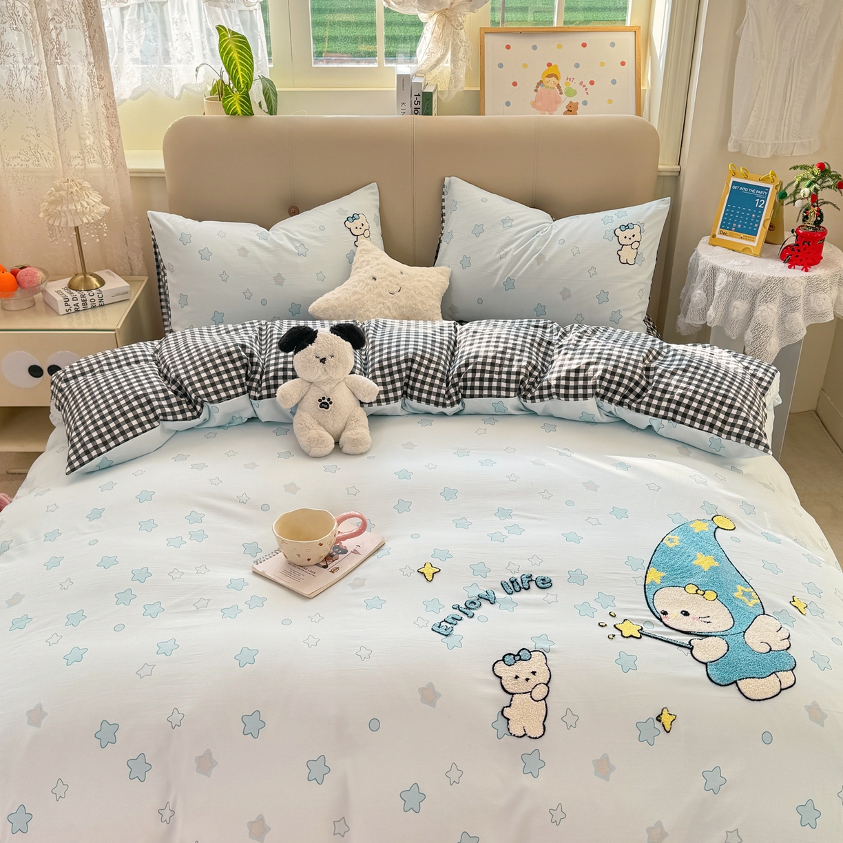 91家纺网 家纺一手货源 找家纺 优选 2026新款小红书热款混搭风毛巾绣床上用品四件套韩版学生三件套【专版花型 盗版必究】 星空缘