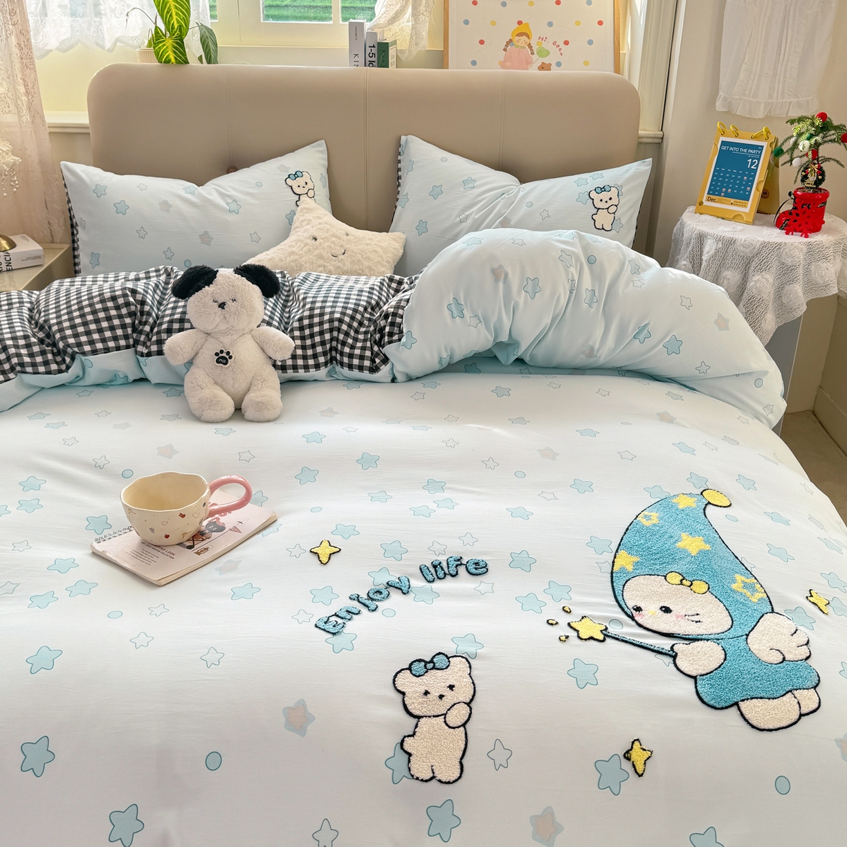 91家纺网 家纺一手货源 找家纺 优选 2026新款小红书热款混搭风毛巾绣床上用品四件套韩版学生三件套【专版花型 盗版必究】 星空缘