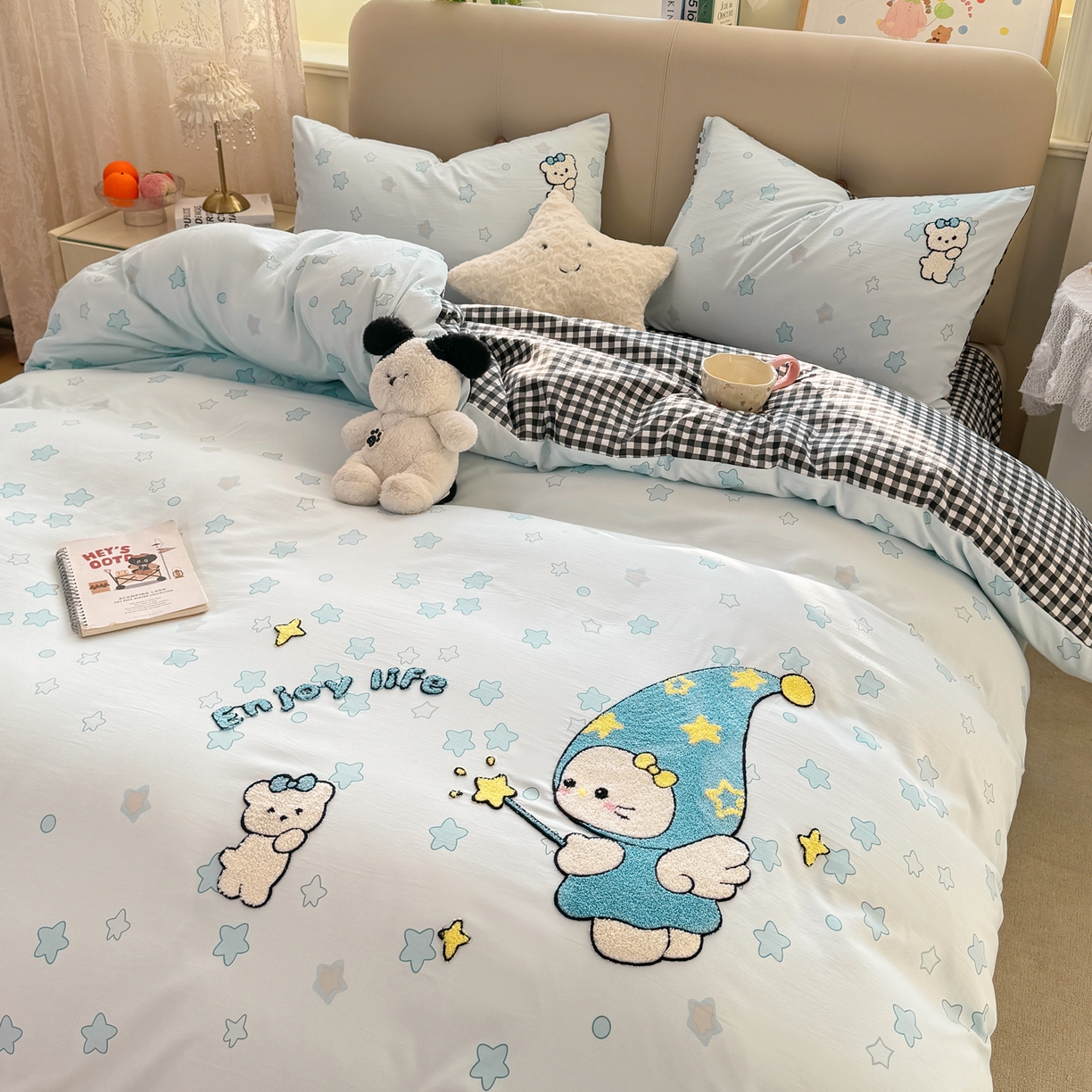 91家纺网 家纺一手货源 找家纺 优选 2026新款小红书热款混搭风毛巾绣床上用品四件套韩版学生三件套【专版花型 盗版必究】 星空缘