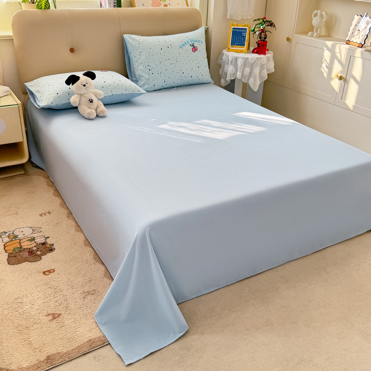 91家纺网 家纺一手货源 找家纺 优选 2026新款小红书热款混搭风毛巾绣床上用品四件套韩版学生三件套【专版花型 盗版必究】 樱桃小狗