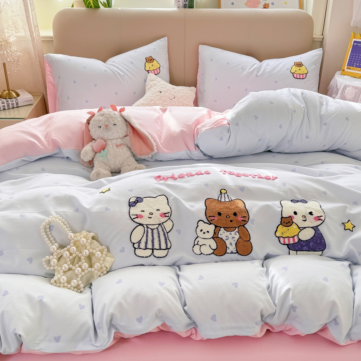 91家纺网 家纺一手货源 找家纺 （总）优选良品 2026新款小红书热款混搭风毛巾绣床上用品四件套韩版学生三件套