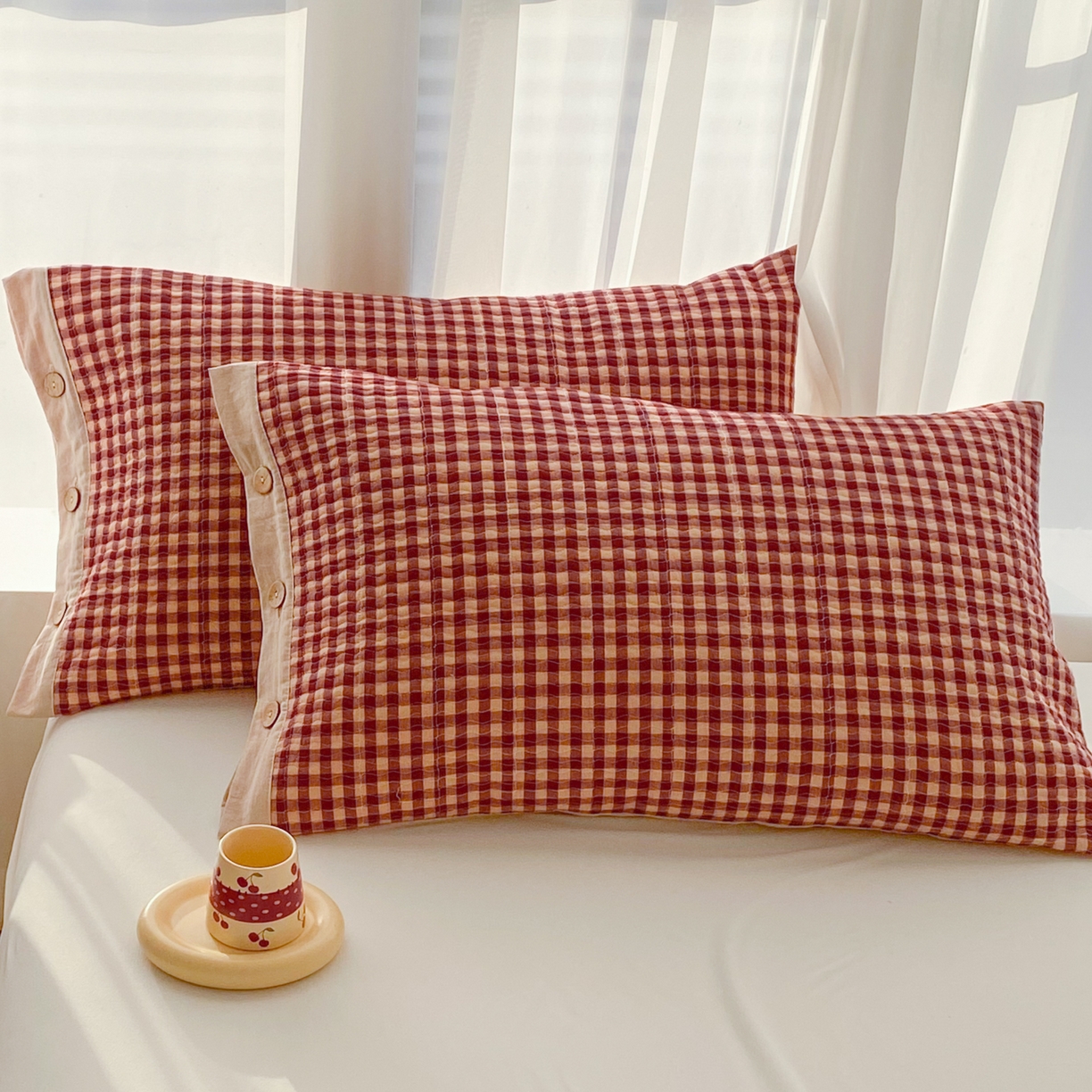 91家纺网 家纺一手货源 找家纺 （总）美宜家 2026新款全棉水洗高密色织夹棉纺缝枕套高端全棉枕芯保护套