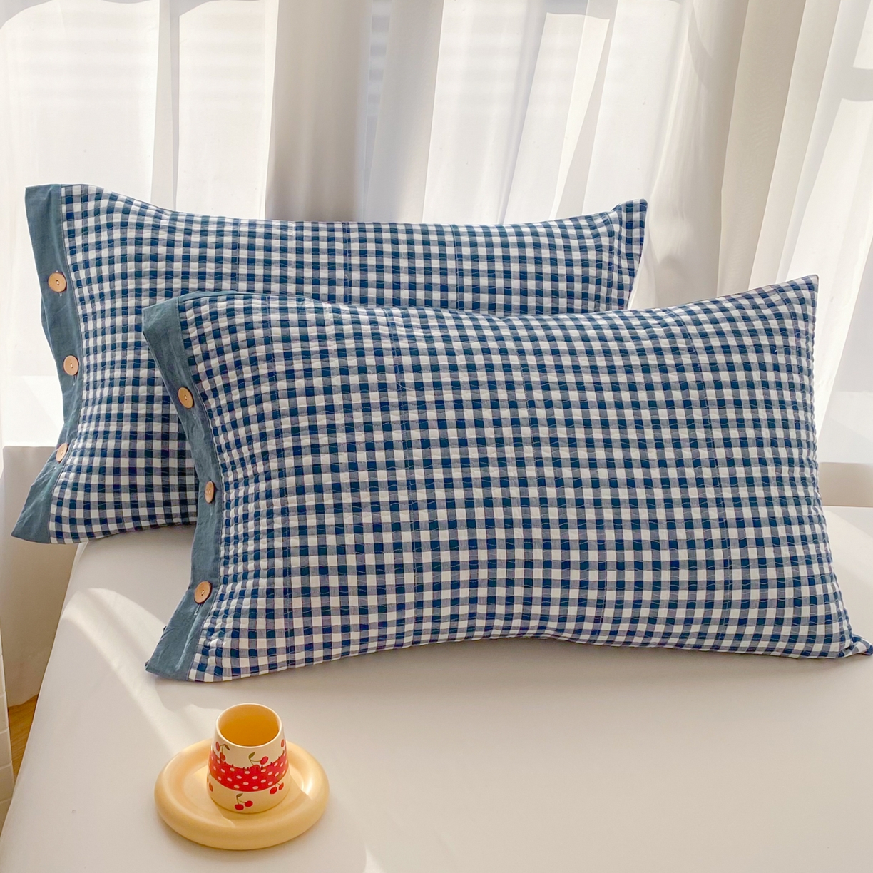 91家纺网 家纺一手货源 找家纺 （总）美宜家 2026新款全棉水洗高密色织夹棉纺缝枕套高端全棉枕芯保护套