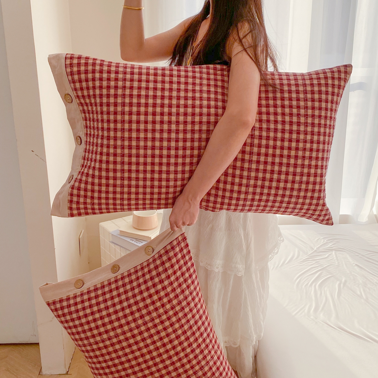 91家纺网 家纺一手货源 找家纺 美宜家 2026新款全棉水洗高密色织夹棉纺缝枕套高端全棉枕芯保护套 4.邂逅红