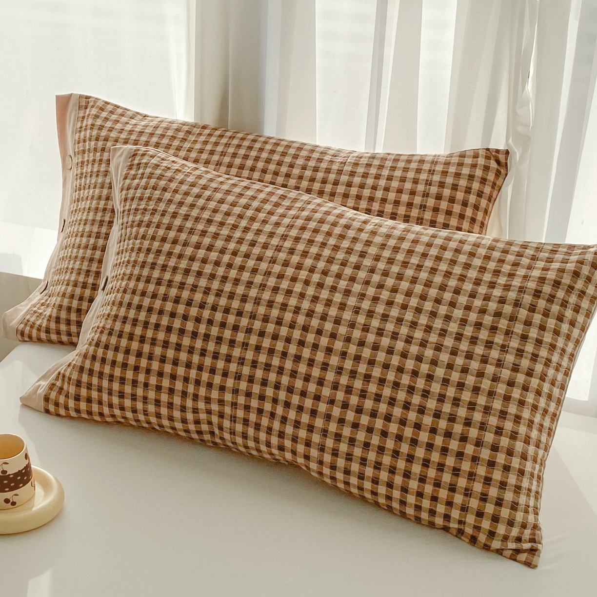 91家纺网 家纺一手货源 找家纺 （总）美宜家 2026新款全棉水洗高密色织夹棉纺缝枕套高端全棉枕芯保护套