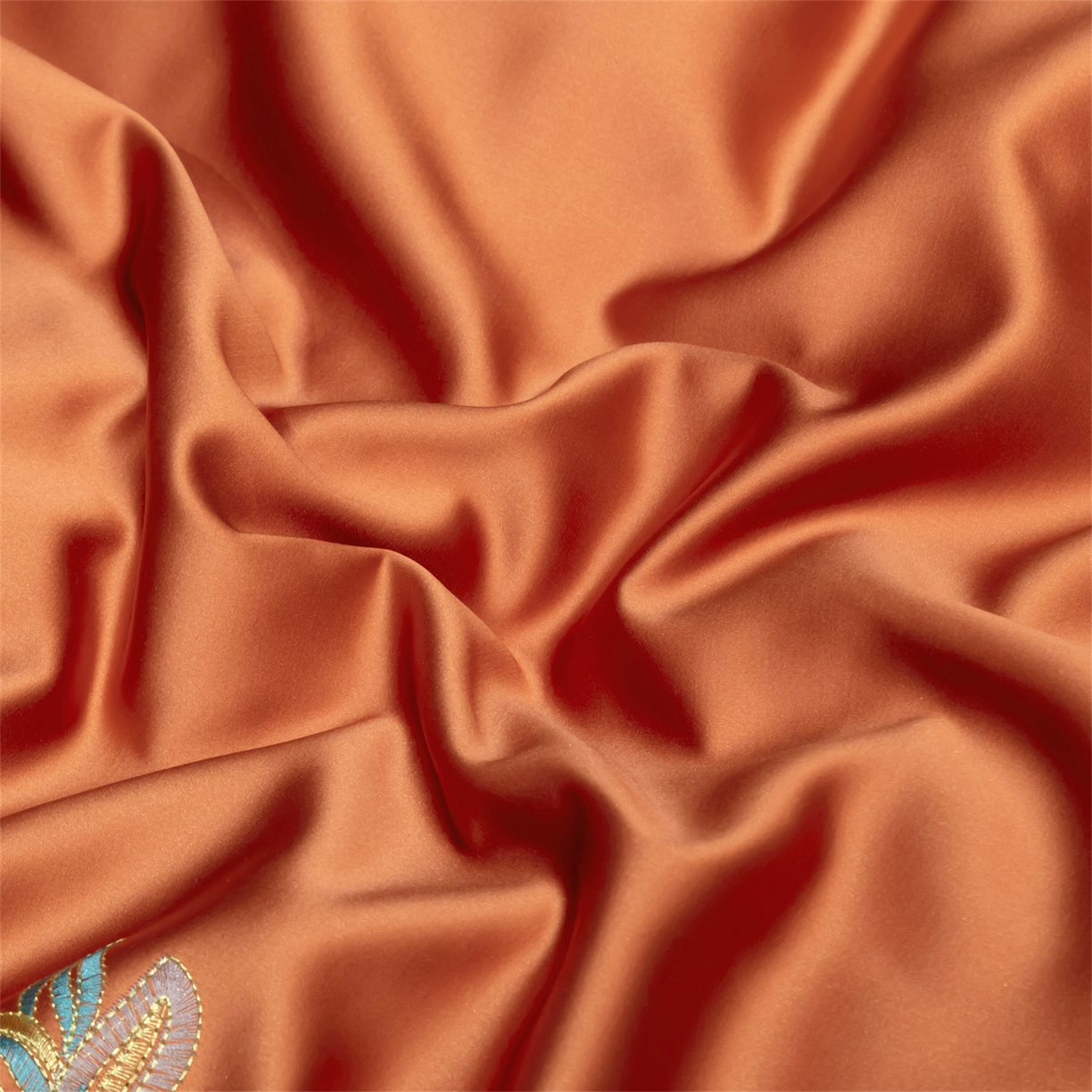 91家纺网 家纺一手货源 找家纺 OL家纺 2026新款高精密苏绣蕾丝四件套 金玉满堂-橘色