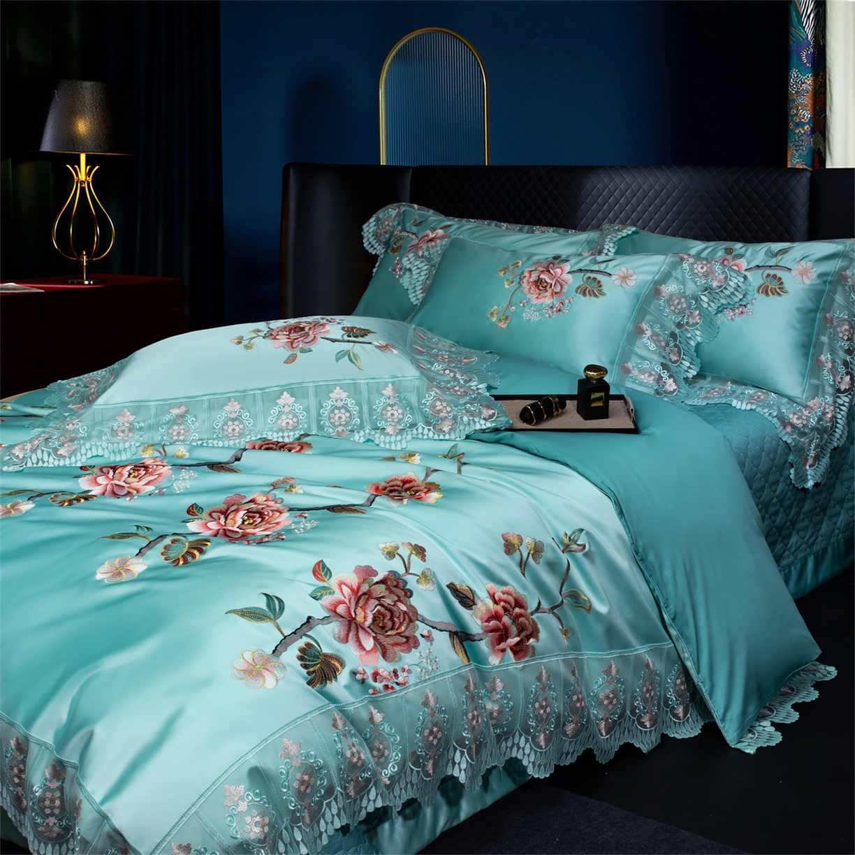 91家纺网 家纺一手货源 找家纺 OL家纺 2026新款高精密苏绣蕾丝四件套 金玉满堂-天兰