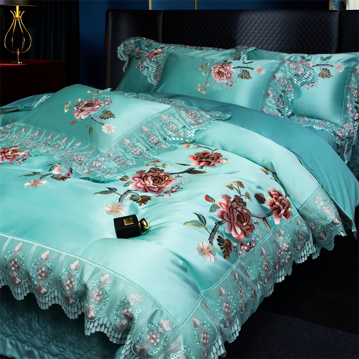 91家纺网 家纺一手货源 找家纺 OL家纺 2026新款高精密苏绣蕾丝四件套 金玉满堂-天兰