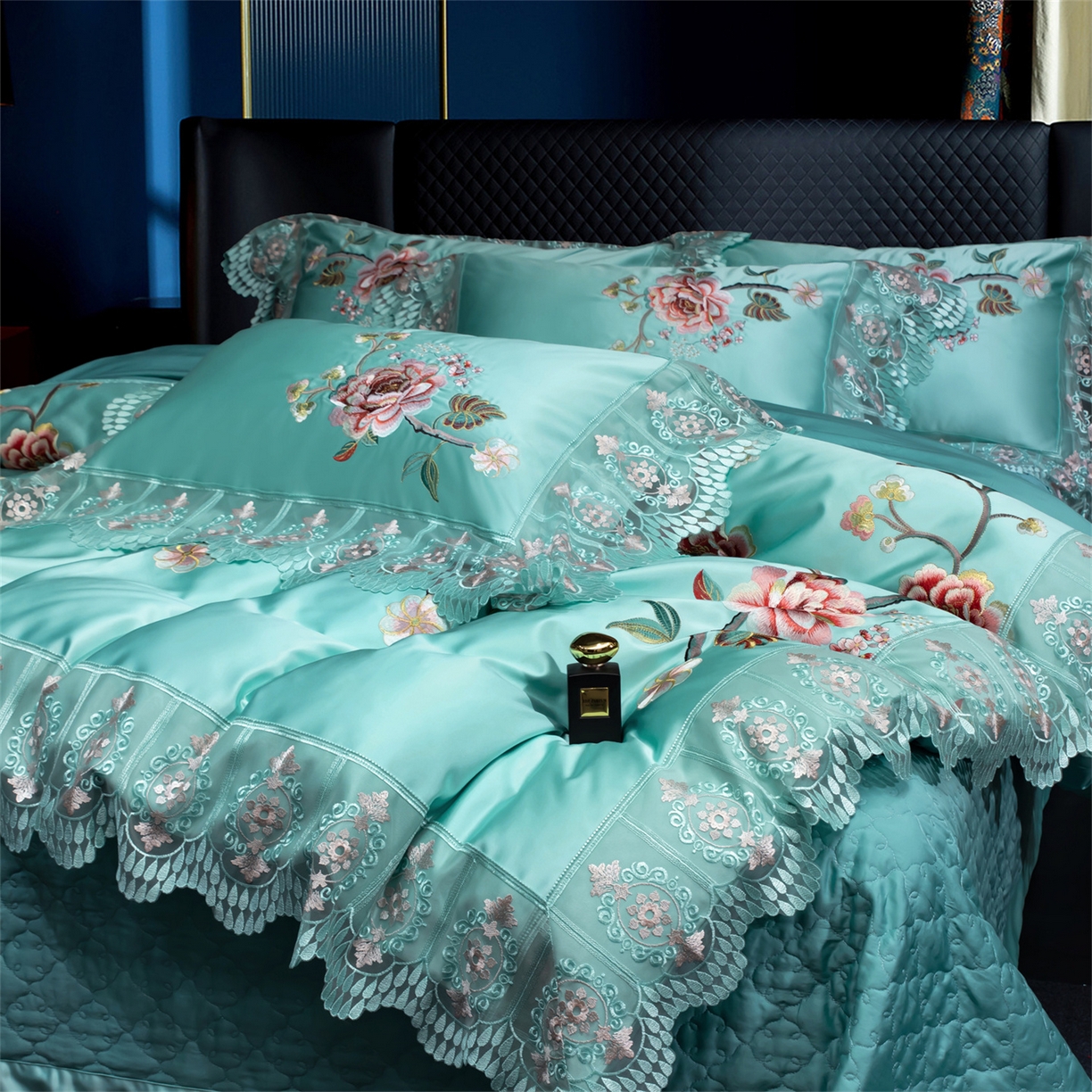 91家纺网 家纺一手货源 找家纺 OL家纺 2026新款高精密苏绣蕾丝四件套 金玉满堂-天兰