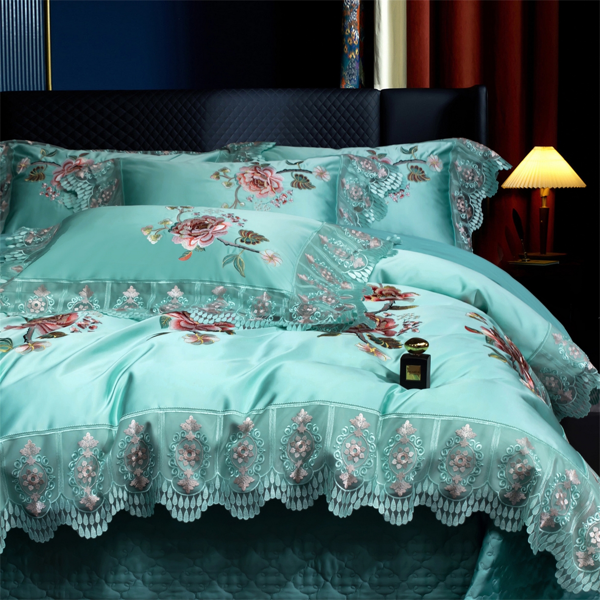 91家纺网 家纺一手货源 找家纺 OL家纺 2026新款高精密苏绣蕾丝四件套 金玉满堂-天兰