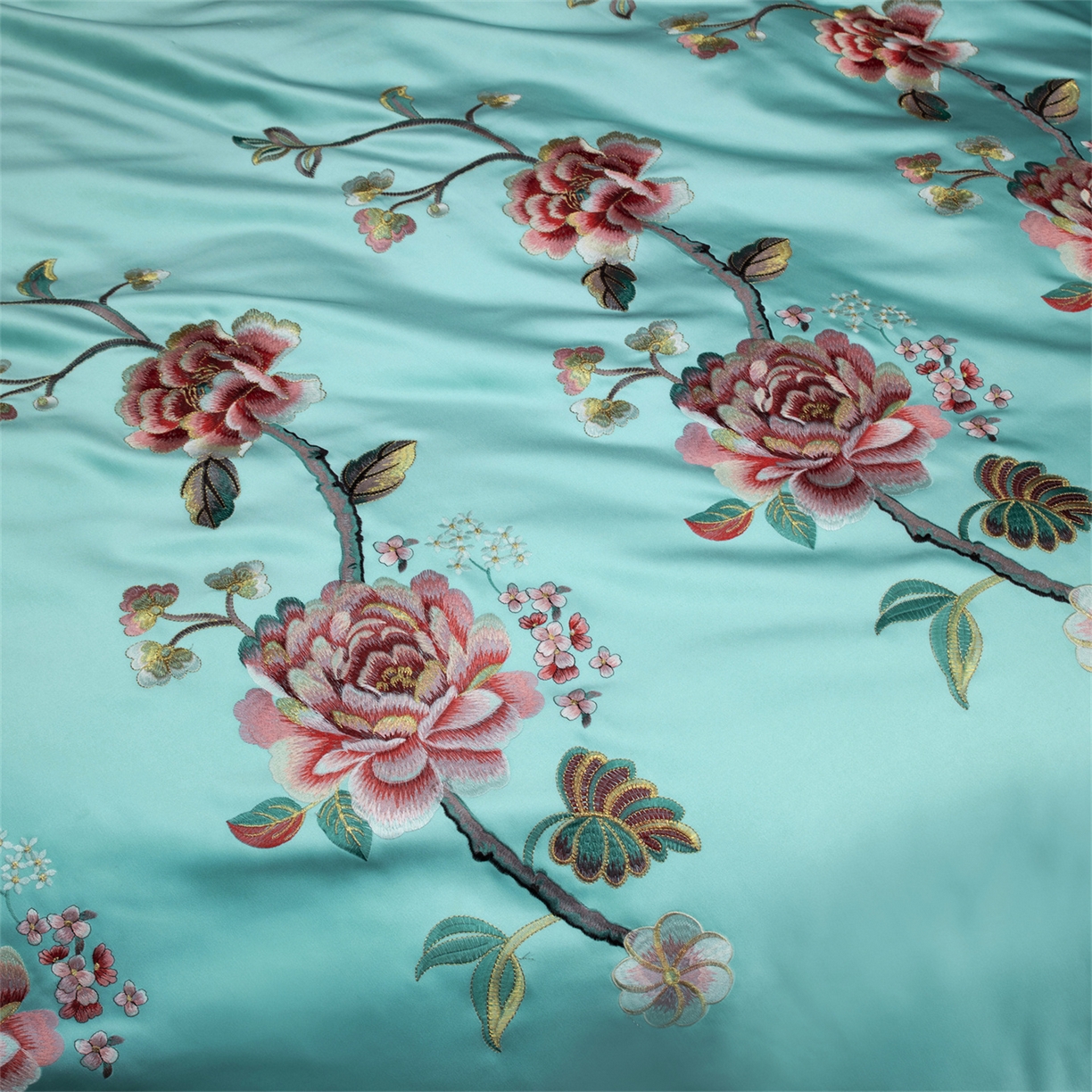 91家纺网 家纺一手货源 找家纺 OL家纺 2026新款高精密苏绣蕾丝四件套 金玉满堂-天兰