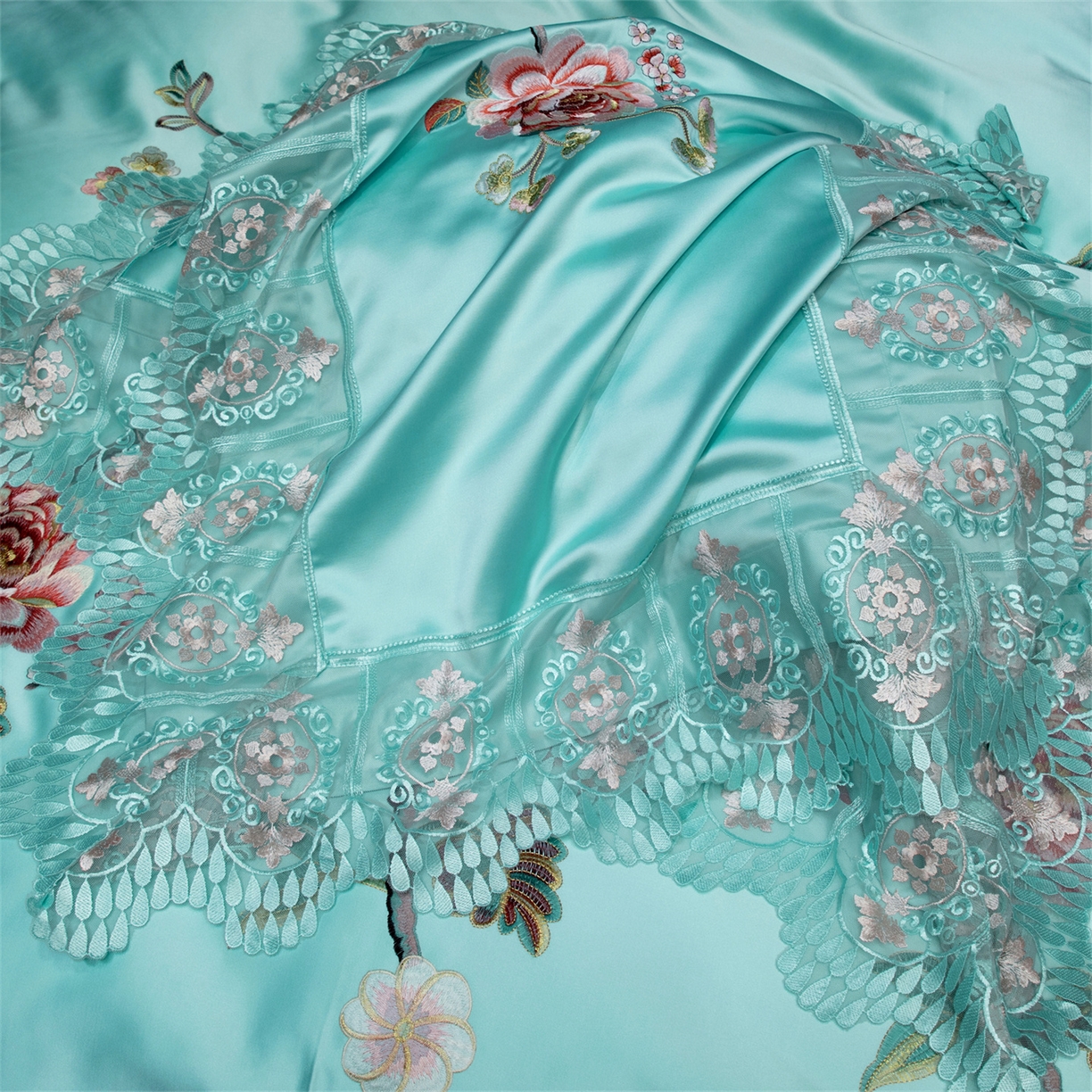 91家纺网 家纺一手货源 找家纺 OL家纺 2026新款高精密苏绣蕾丝四件套 金玉满堂-天兰