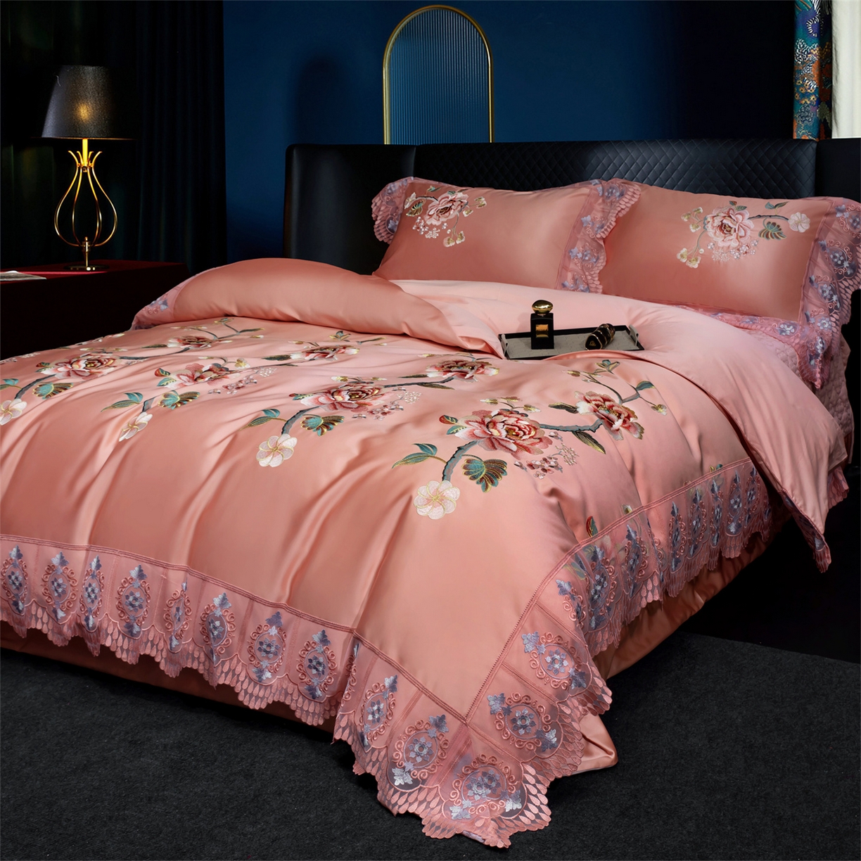 91家纺网 家纺一手货源 找家纺 OL家纺 2026新款高精密苏绣蕾丝四件套 金玉满堂-玉色