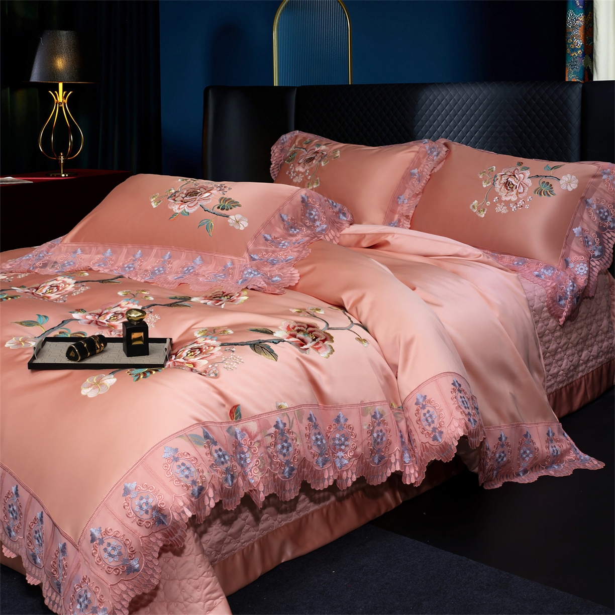 91家纺网 家纺一手货源 找家纺 OL家纺 2026新款高精密苏绣蕾丝四件套 金玉满堂-玉色