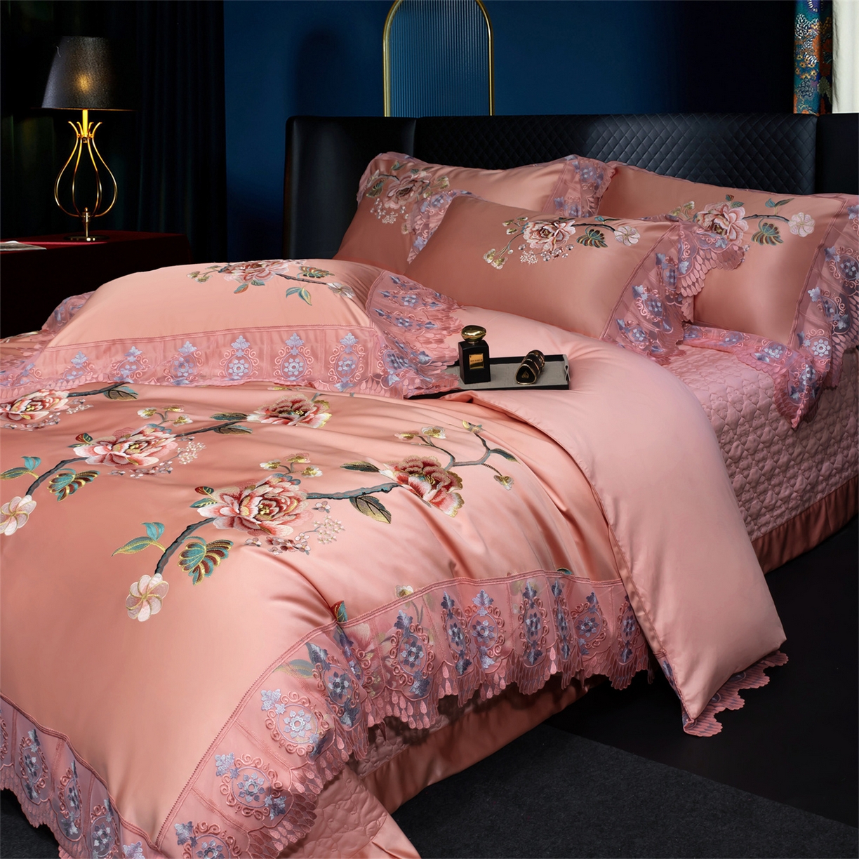 91家纺网 家纺一手货源 找家纺 OL家纺 2026新款高精密苏绣蕾丝四件套 金玉满堂-玉色