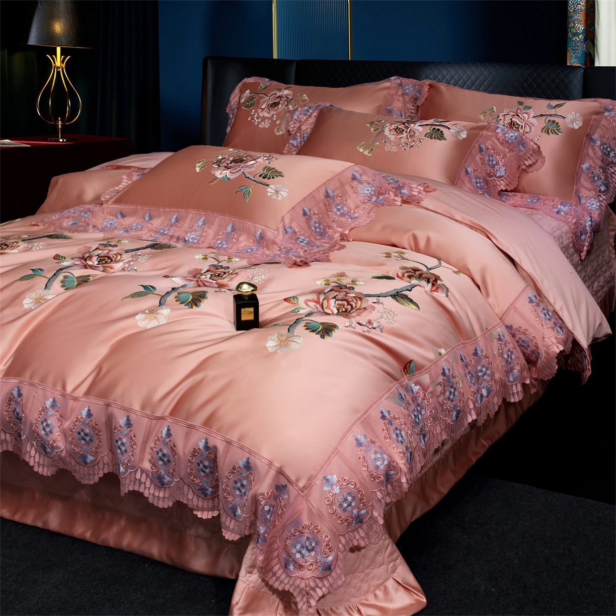 91家纺网 家纺一手货源 找家纺 OL家纺 2026新款高精密苏绣蕾丝四件套 金玉满堂-玉色