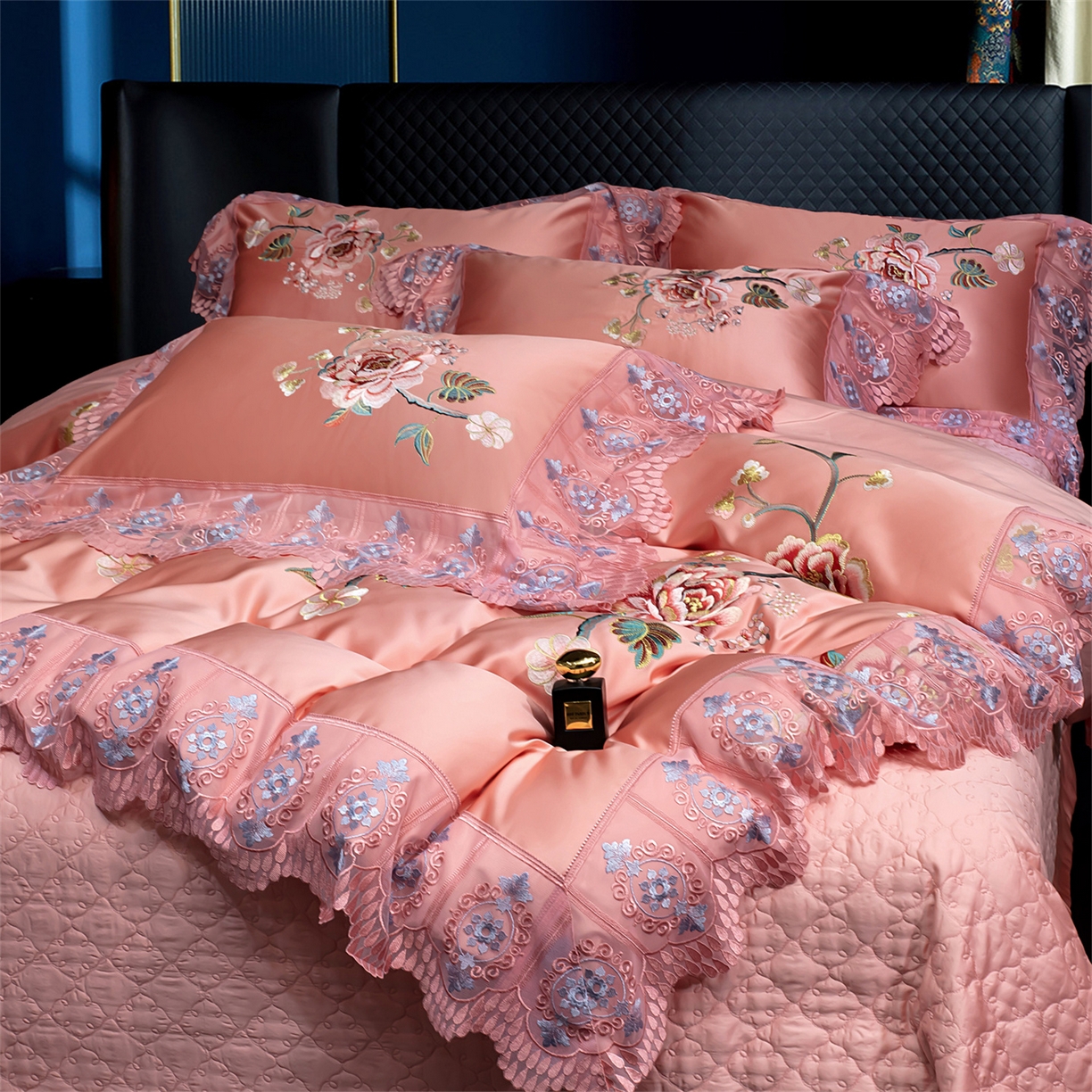 91家纺网 家纺一手货源 找家纺 OL家纺 2026新款高精密苏绣蕾丝四件套 金玉满堂-玉色