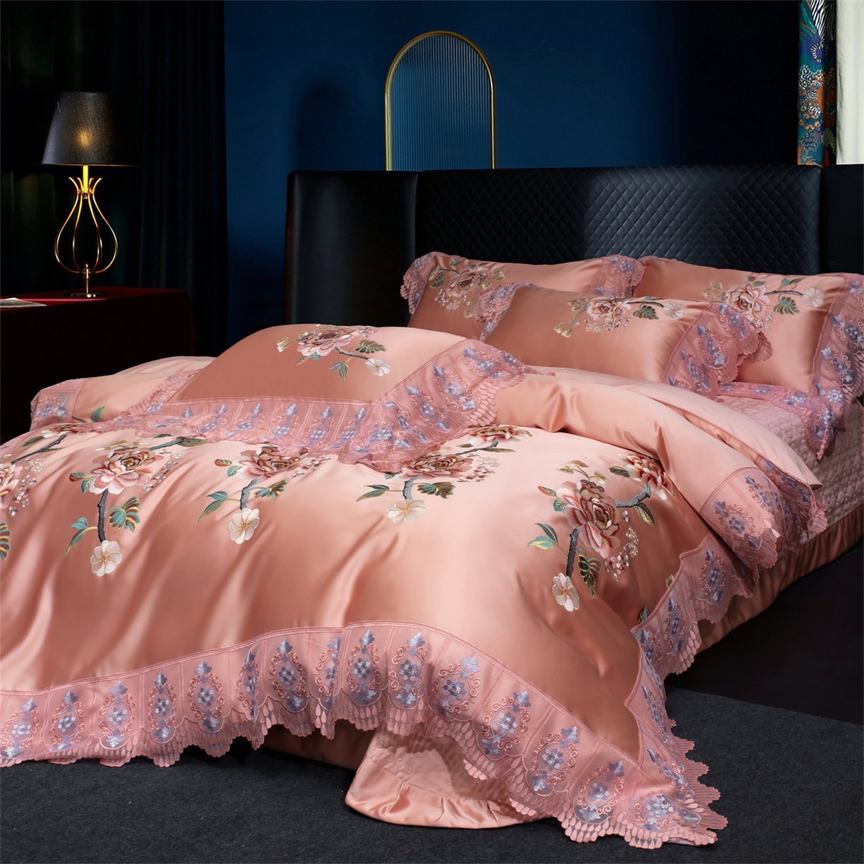 91家纺网 家纺一手货源 找家纺 OL家纺 2026新款高精密苏绣蕾丝四件套 金玉满堂-玉色