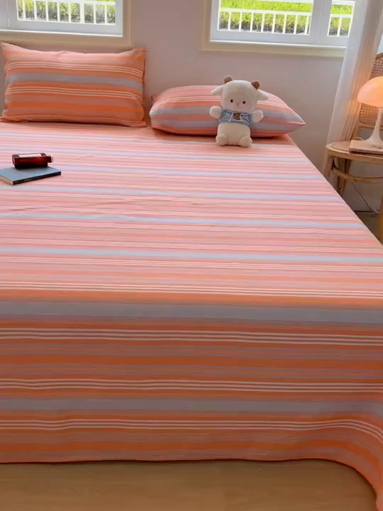 91家纺网 家纺一手货源 找家纺 （总）爱彼家纺 2026新款原棉老粗布凉席席子床单条纹印花床单-粗纱系列一