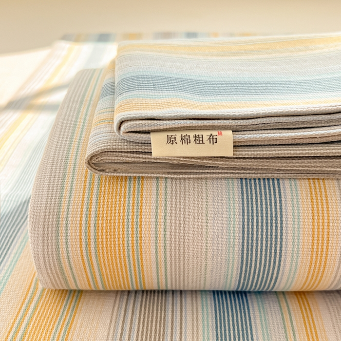 91家纺网 家纺一手货源 找家纺 爱彼家纺 2026新款原棉老粗布凉席席子床单条纹印花床单-粗纱系列一 琴蓝