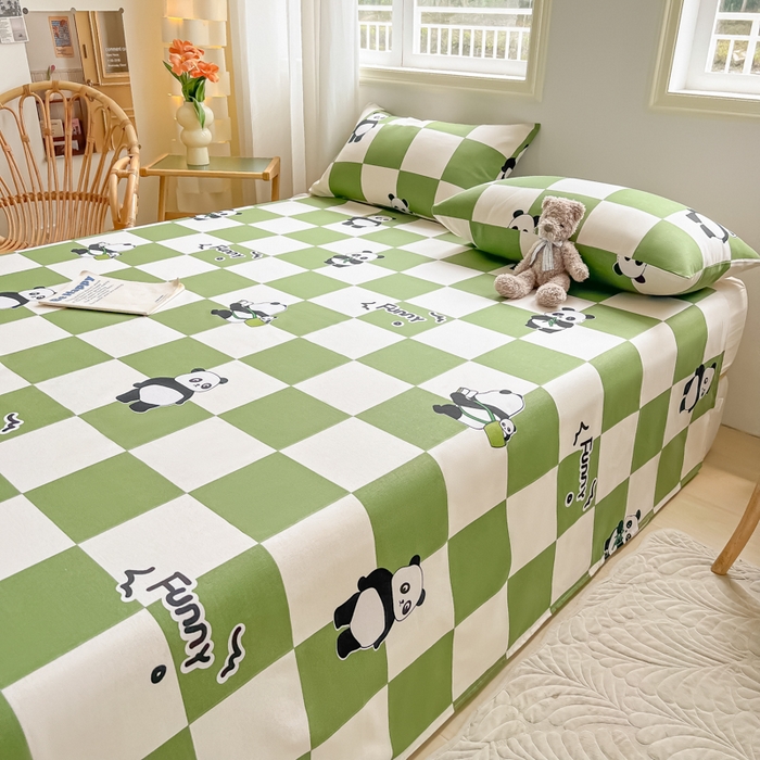 91家纺网 家纺一手货源 找家纺 爱彼家纺 2026新款原棉老粗布凉席席子床单条纹印花床单-粗纱系列一 背包熊