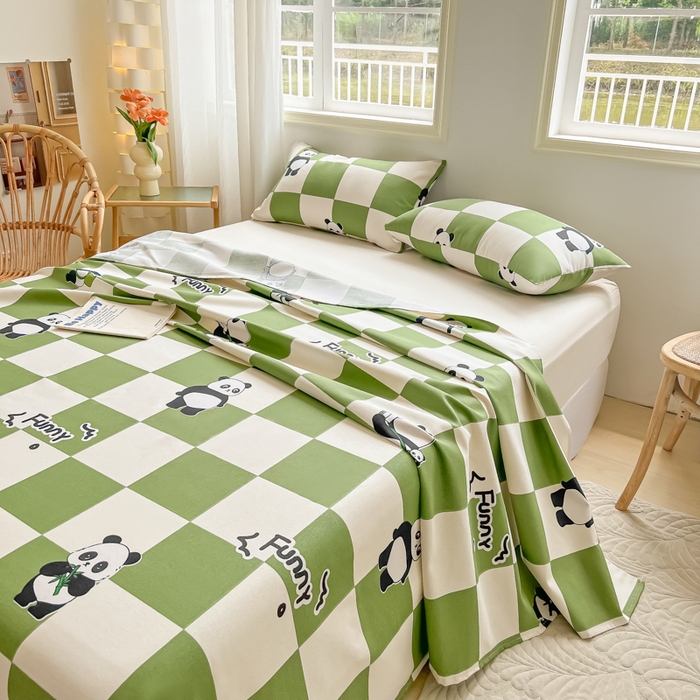 91家纺网 家纺一手货源 找家纺 爱彼家纺 2026新款原棉老粗布凉席席子床单条纹印花床单-粗纱系列一 背包熊