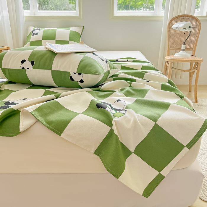 91家纺网 家纺一手货源 找家纺 爱彼家纺 2026新款原棉老粗布凉席席子床单条纹印花床单-粗纱系列一 背包熊