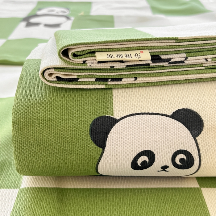 91家纺网 家纺一手货源 找家纺 爱彼家纺 2026新款原棉老粗布凉席席子床单条纹印花床单-粗纱系列一 背包熊