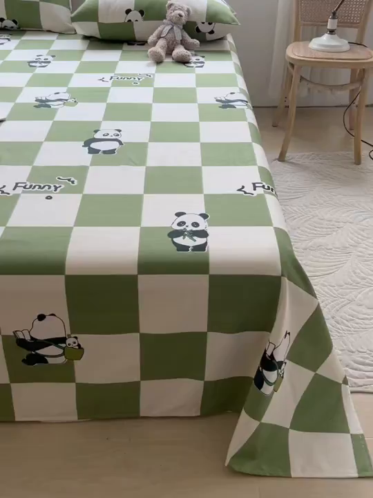 91家纺网 家纺一手货源 找家纺 爱彼家纺 2026新款原棉老粗布凉席席子床单条纹印花床单-粗纱系列一 背包熊