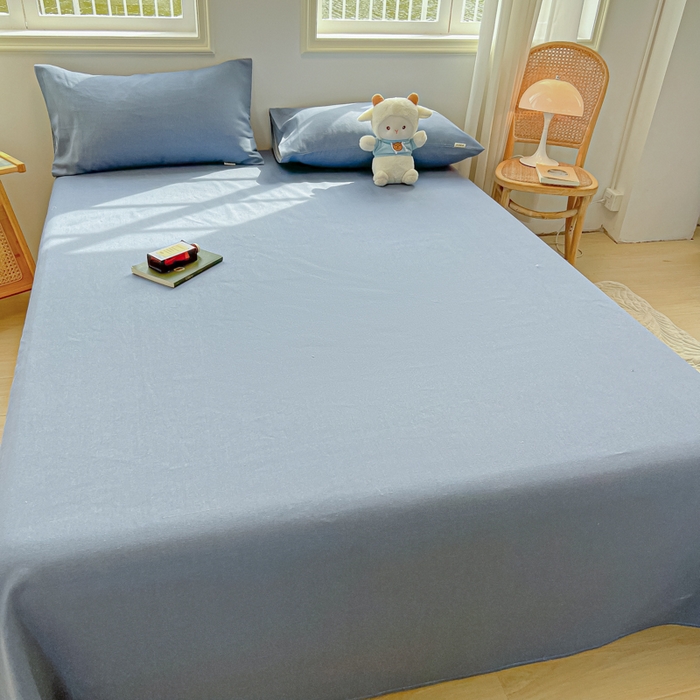 91家纺网 家纺一手货源 找家纺 爱彼家纺 2026新款原棉老粗布凉席席子床单条纹印花床单-粗纱系列一 格调海洋-蓝