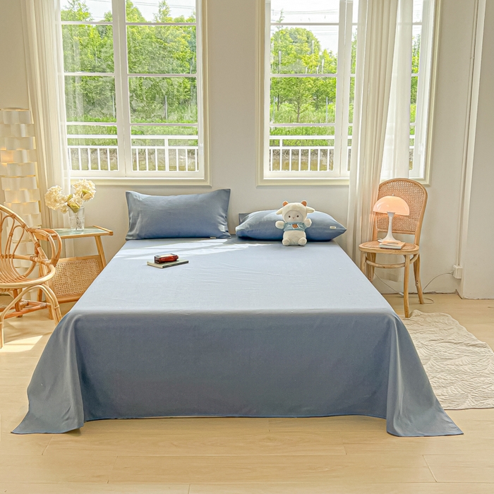 91家纺网 家纺一手货源 找家纺 爱彼家纺 2026新款原棉老粗布凉席席子床单条纹印花床单-粗纱系列一 格调海洋-蓝