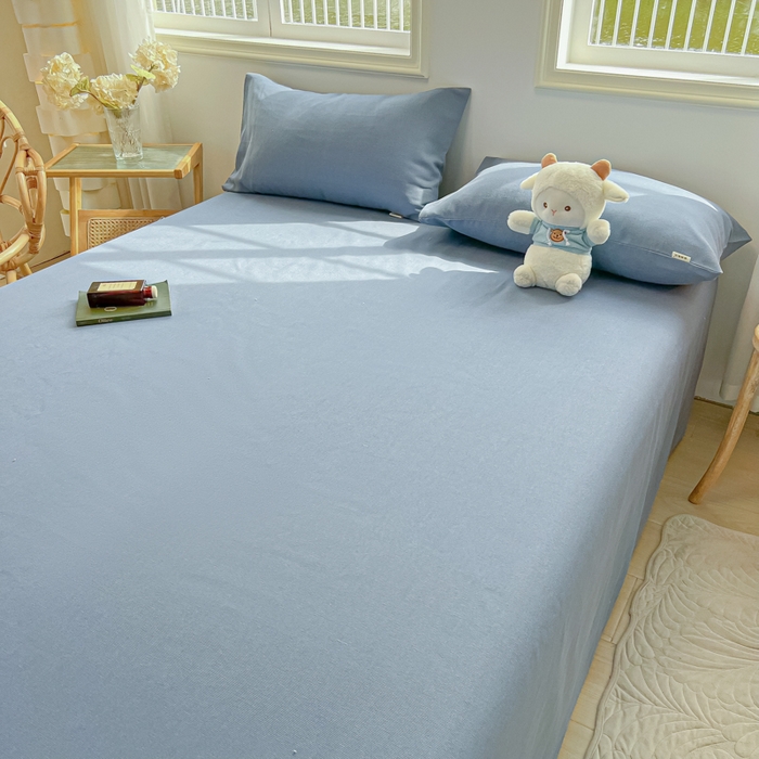 91家纺网 家纺一手货源 找家纺 爱彼家纺 2026新款原棉老粗布凉席席子床单条纹印花床单-粗纱系列一 格调海洋-蓝