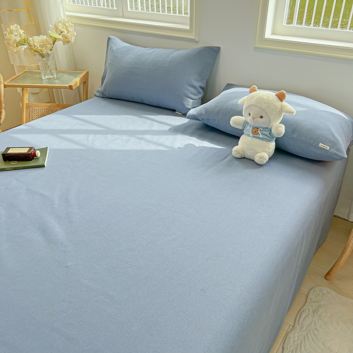 91家纺网 家纺一手货源 找家纺 爱彼家纺 2026新款原棉老粗布凉席席子床单条纹印花床单-粗纱系列一 格调海洋-蓝