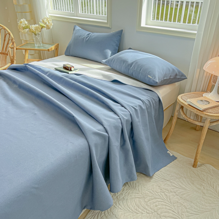 91家纺网 家纺一手货源 找家纺 爱彼家纺 2026新款原棉老粗布凉席席子床单条纹印花床单-粗纱系列一 格调海洋-蓝