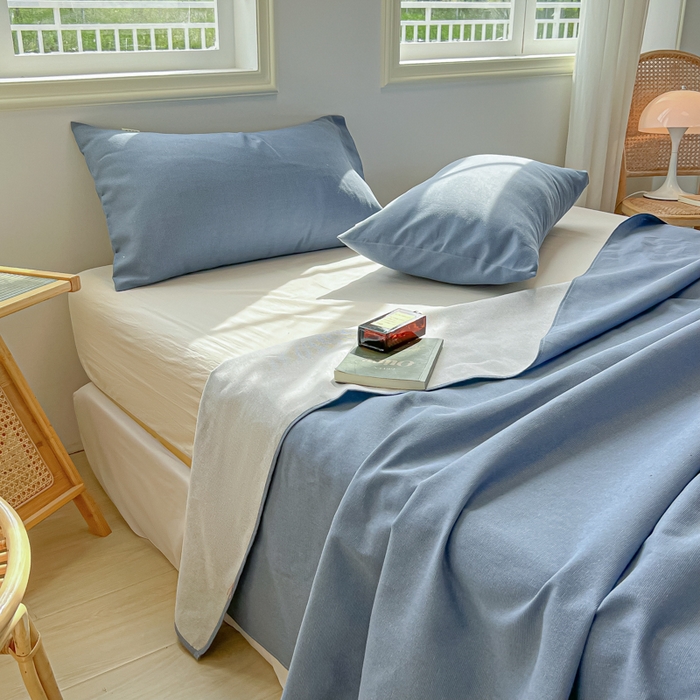 91家纺网 家纺一手货源 找家纺 爱彼家纺 2026新款原棉老粗布凉席席子床单条纹印花床单-粗纱系列一 格调海洋-蓝