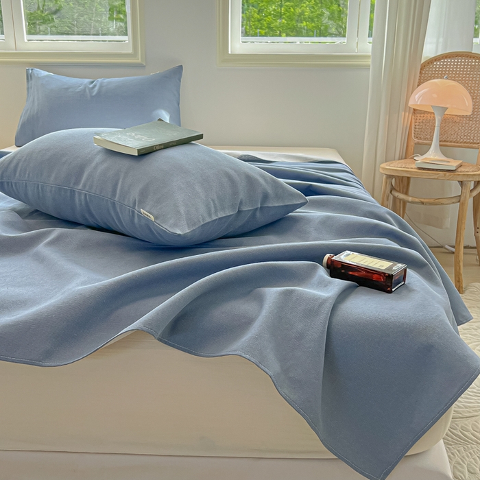 91家纺网 家纺一手货源 找家纺 爱彼家纺 2026新款原棉老粗布凉席席子床单条纹印花床单-粗纱系列一 格调海洋-蓝