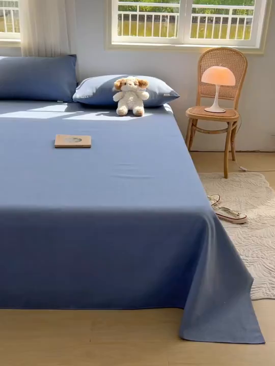 91家纺网 家纺一手货源 找家纺 爱彼家纺 2026新款原棉老粗布凉席席子床单条纹印花床单-粗纱系列一 格调海洋-蓝