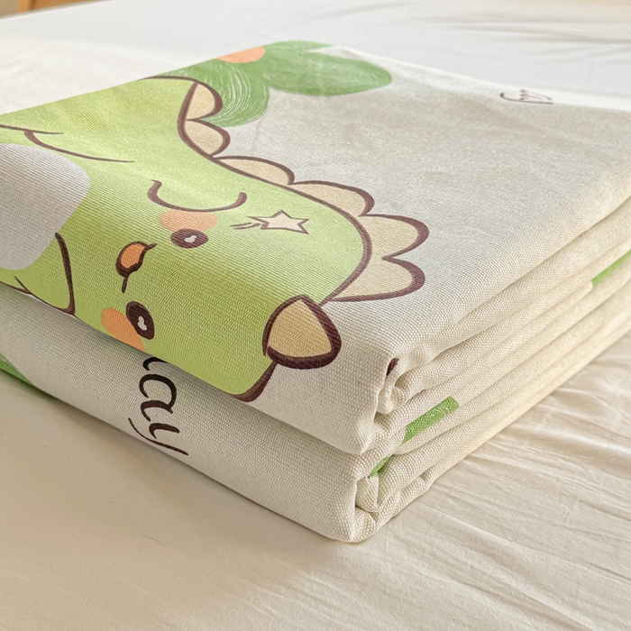 91家纺网 家纺一手货源 找家纺 爱彼家纺 2026新款原棉老粗布凉席席子床单条纹印花床单-粗纱系列一 花妍恐龙