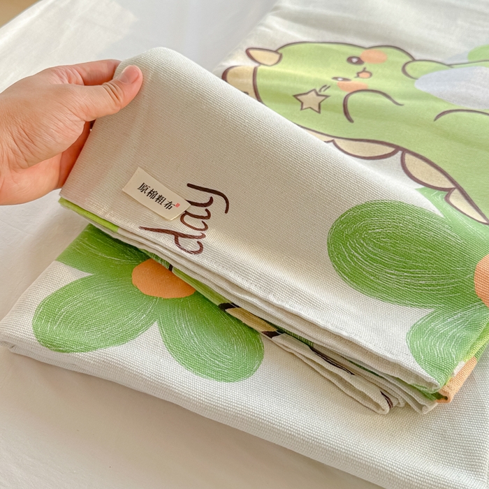 91家纺网 家纺一手货源 找家纺 爱彼家纺 2026新款原棉老粗布凉席席子床单条纹印花床单-粗纱系列一 花妍恐龙