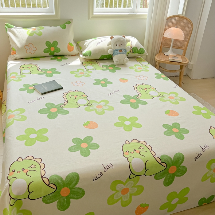 91家纺网 家纺一手货源 找家纺 爱彼家纺 2026新款原棉老粗布凉席席子床单条纹印花床单-粗纱系列一 花妍恐龙