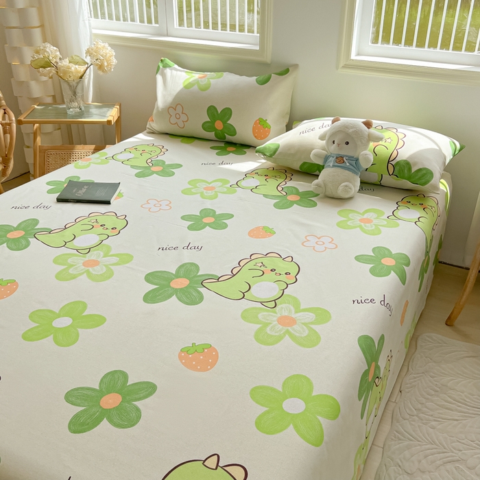 91家纺网 家纺一手货源 找家纺 爱彼家纺 2026新款原棉老粗布凉席席子床单条纹印花床单-粗纱系列一 花妍恐龙