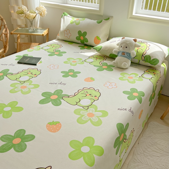 91家纺网 家纺一手货源 找家纺 爱彼家纺 2026新款原棉老粗布凉席席子床单条纹印花床单-粗纱系列一 花妍恐龙