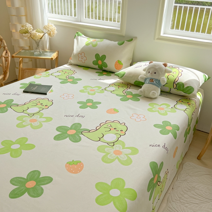 91家纺网 家纺一手货源 找家纺 爱彼家纺 2026新款原棉老粗布凉席席子床单条纹印花床单-粗纱系列一 花妍恐龙