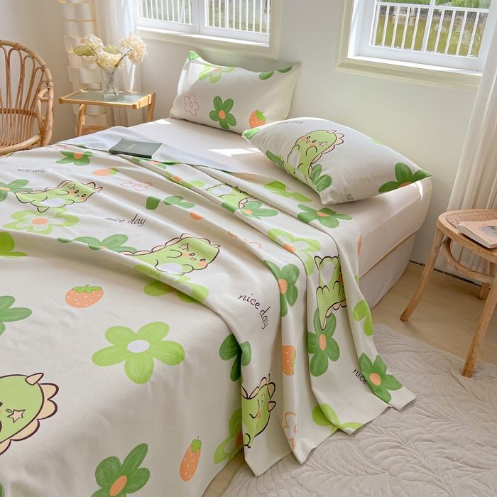 91家纺网 家纺一手货源 找家纺 爱彼家纺 2026新款原棉老粗布凉席席子床单条纹印花床单-粗纱系列一 花妍恐龙