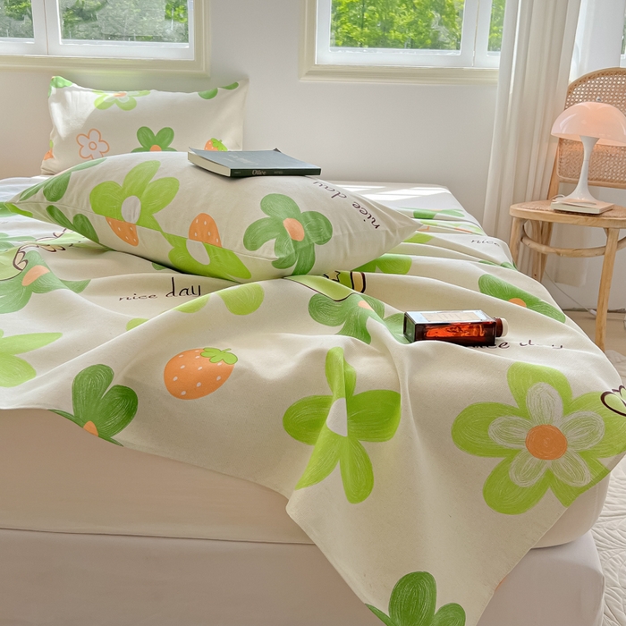 91家纺网 家纺一手货源 找家纺 爱彼家纺 2026新款原棉老粗布凉席席子床单条纹印花床单-粗纱系列一 花妍恐龙