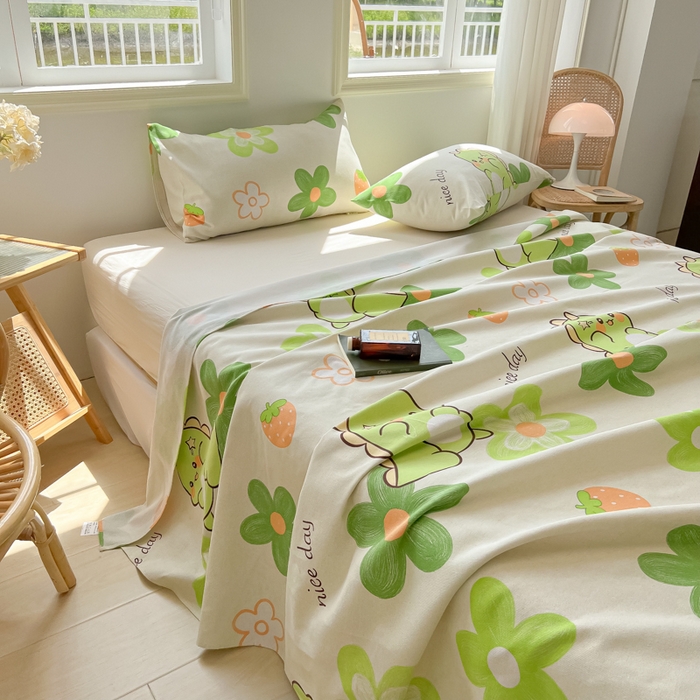 91家纺网 家纺一手货源 找家纺 爱彼家纺 2026新款原棉老粗布凉席席子床单条纹印花床单-粗纱系列一 花妍恐龙