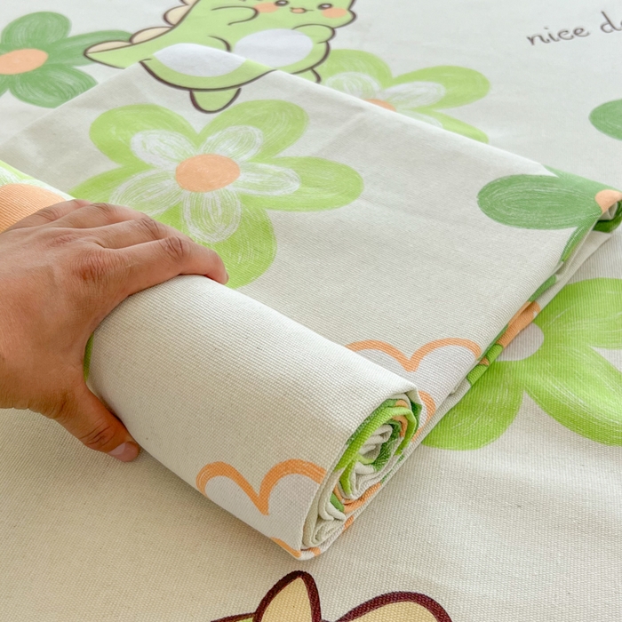 91家纺网 家纺一手货源 找家纺 爱彼家纺 2026新款原棉老粗布凉席席子床单条纹印花床单-粗纱系列一 花妍恐龙