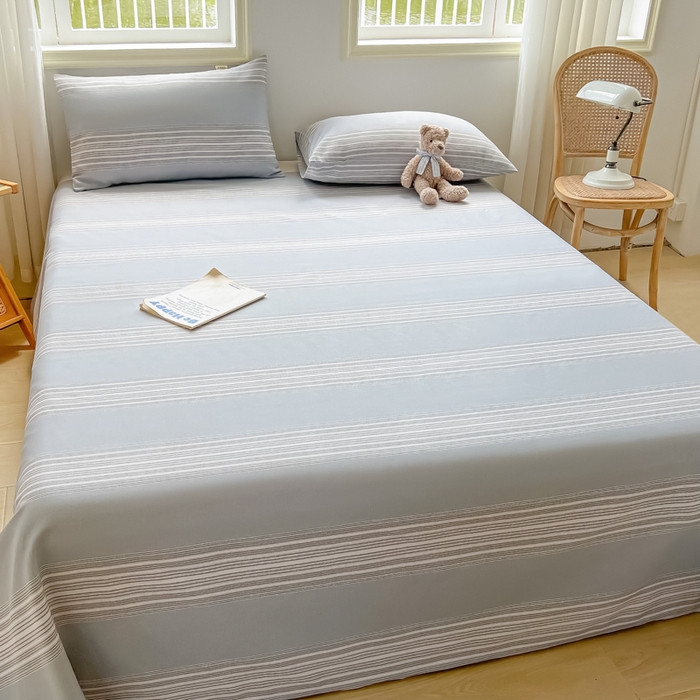 91家纺网 家纺一手货源 找家纺 爱彼家纺 2026新款原棉老粗布凉席席子床单条纹印花床单-粗纱系列一 灰白细条